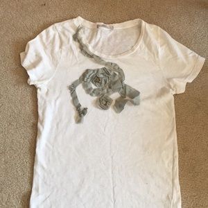 J. Crew ribbon tee with rosettes Medium white grey